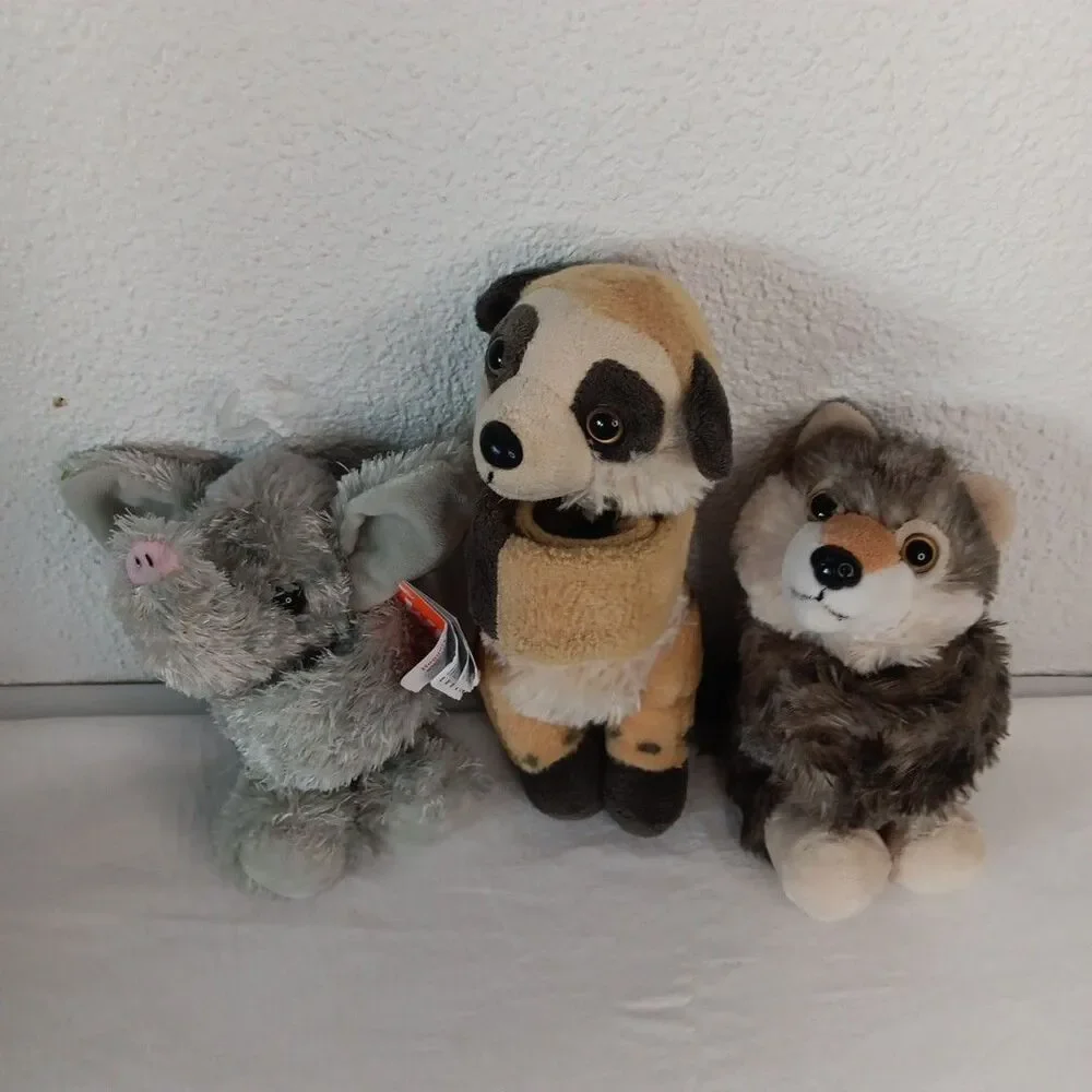 Wild Republic Wolf Meerkat Fuzzy Elephant Huggers Plush Lot